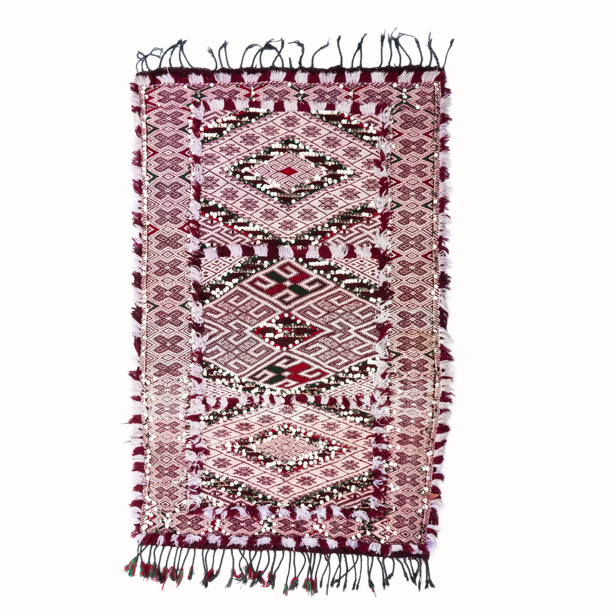 Small Vintage Red & White Sequinned Rug